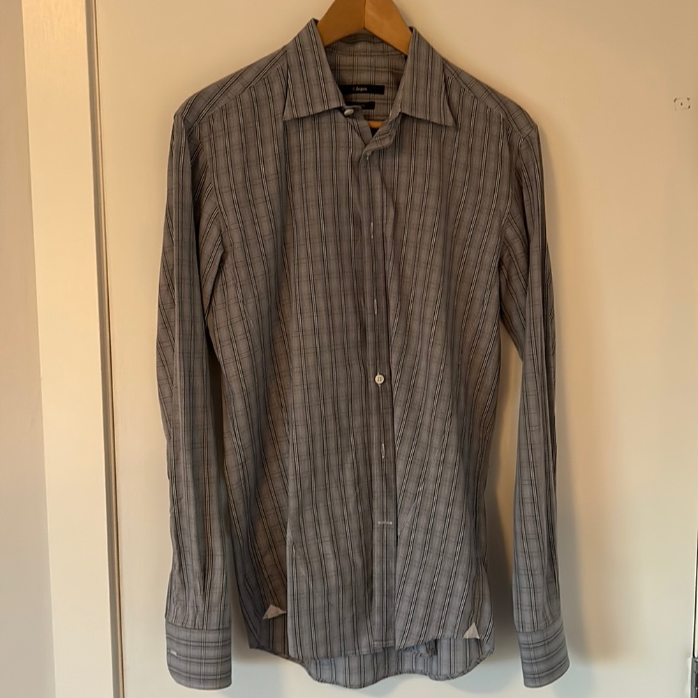Z Zegna dress shirt in grey plaid print.